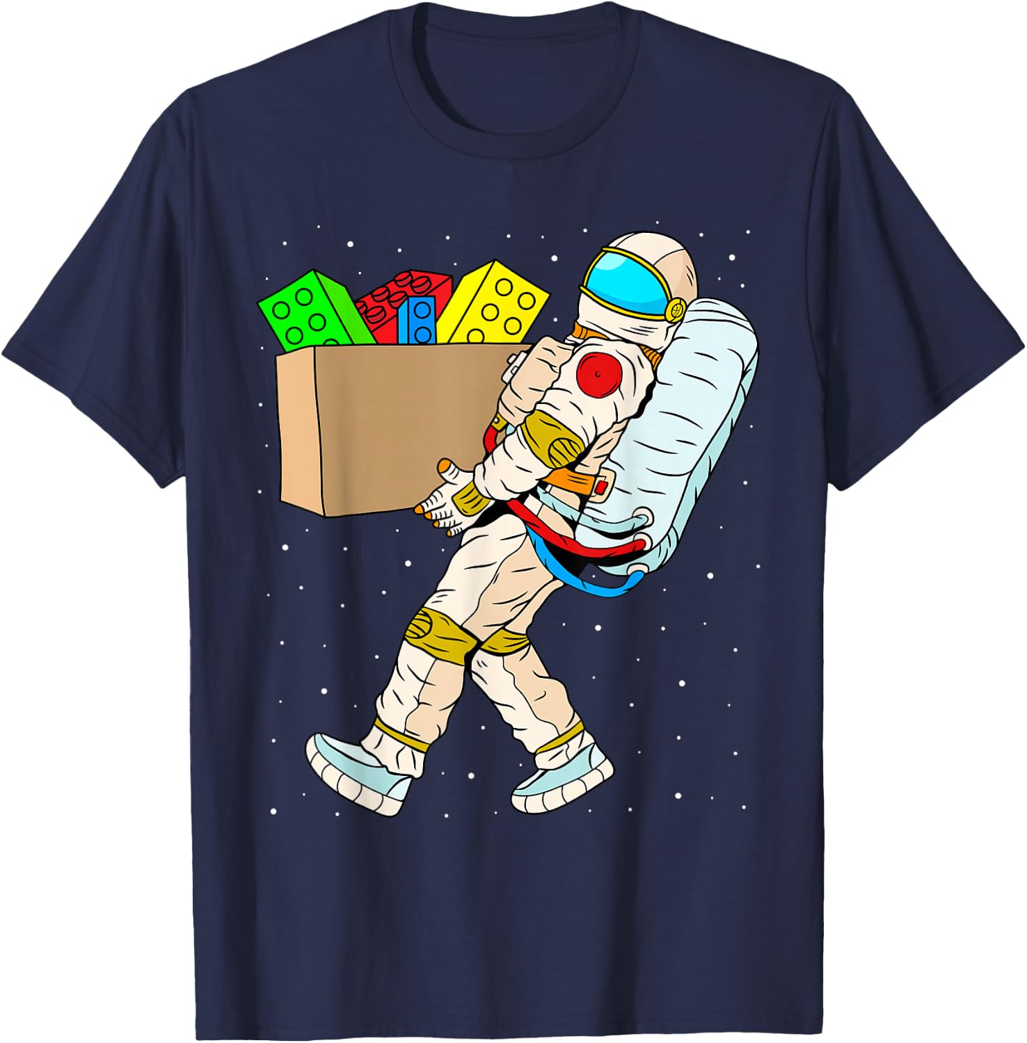 Space Astronaut Master Builder Boys Kids Building Blocks T-Shirt - T-Shirt | Navy