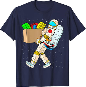 Space Astronaut Master Builder Boys Kids Building Blocks T-Shirt - T-Shirt | Navy