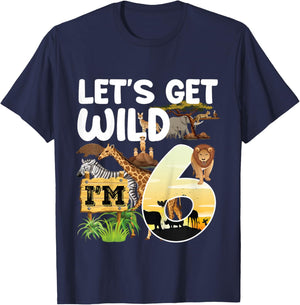 Kids 6 Year Old Zoo Birthday Safari Jungle Animal 6th B-Day T-Shirt - T-Shirt | Navy