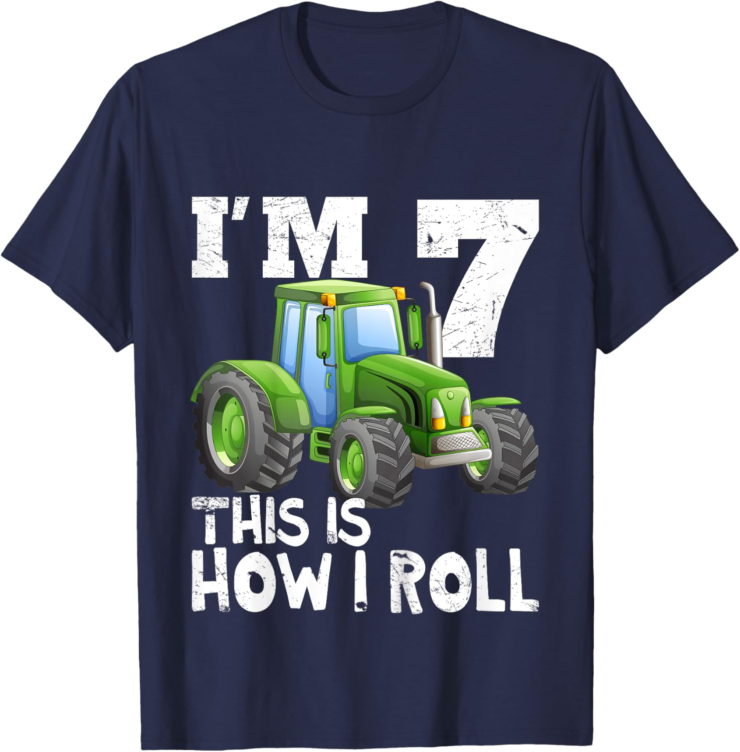 Kids Farm Tractor 7th Birthday Party Shirt 7 Years Old T-Shirt - T-Shirt | Navy