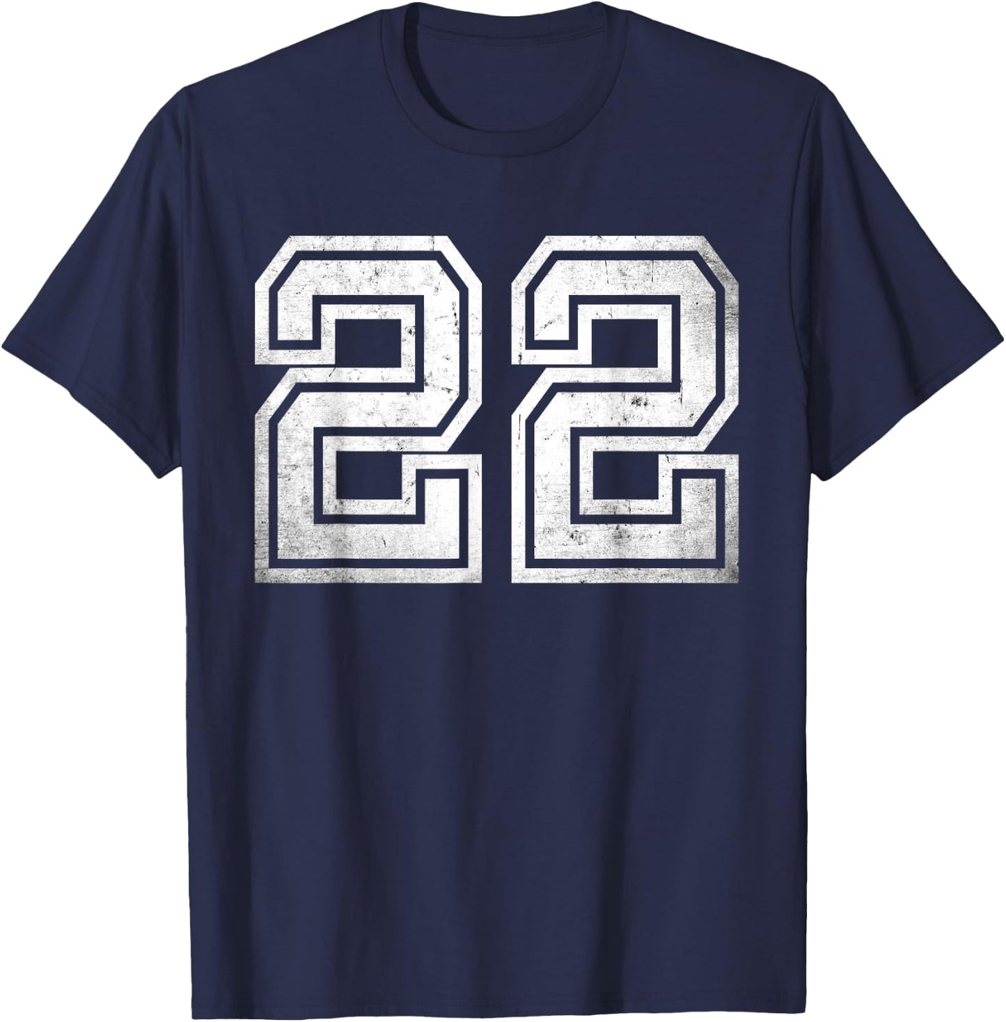 Distressed Number #22 Sport White Varsity Number T-Shirt - T-Shirt | Navy