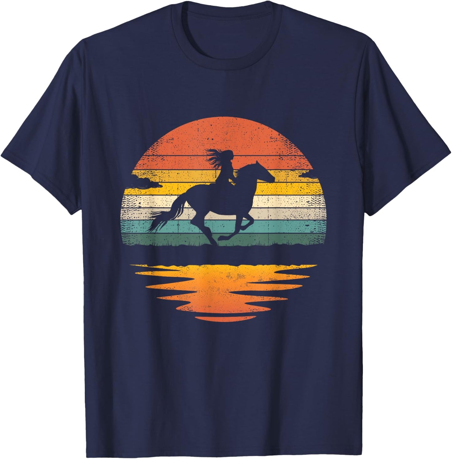 Girl Horse Riding Vintage Cowgirl Retro Sunset Horse T-Shirt - T-Shirt | Navy