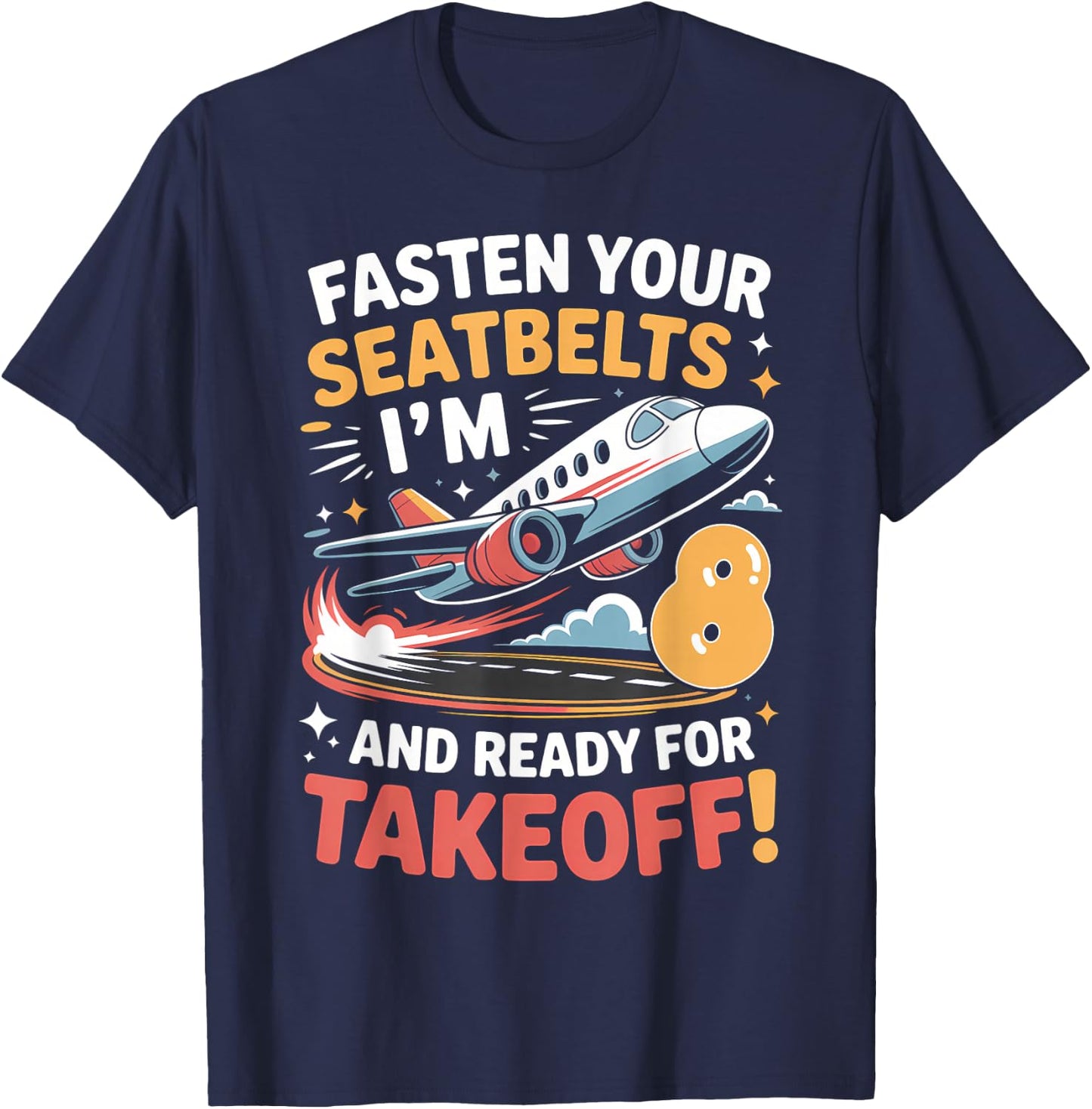 8th Birthday Airplane Take Off Boys Kids 8 Bday Funny Plane T-Shirt - T-Shirt | Navy