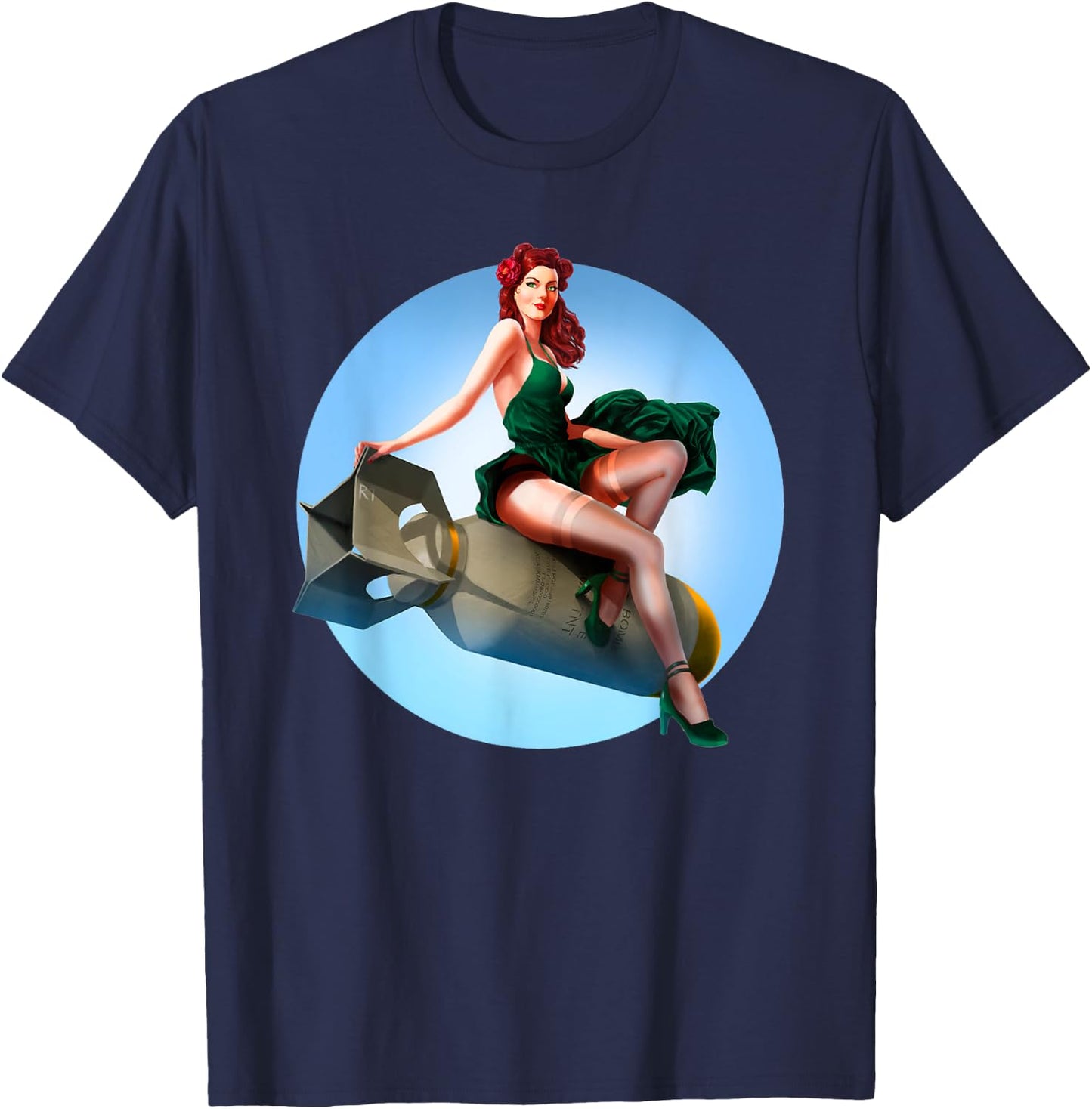 Pin Up Girl Bomber Girl Aviation Military Vintage T-Shirt - T-Shirt | Navy