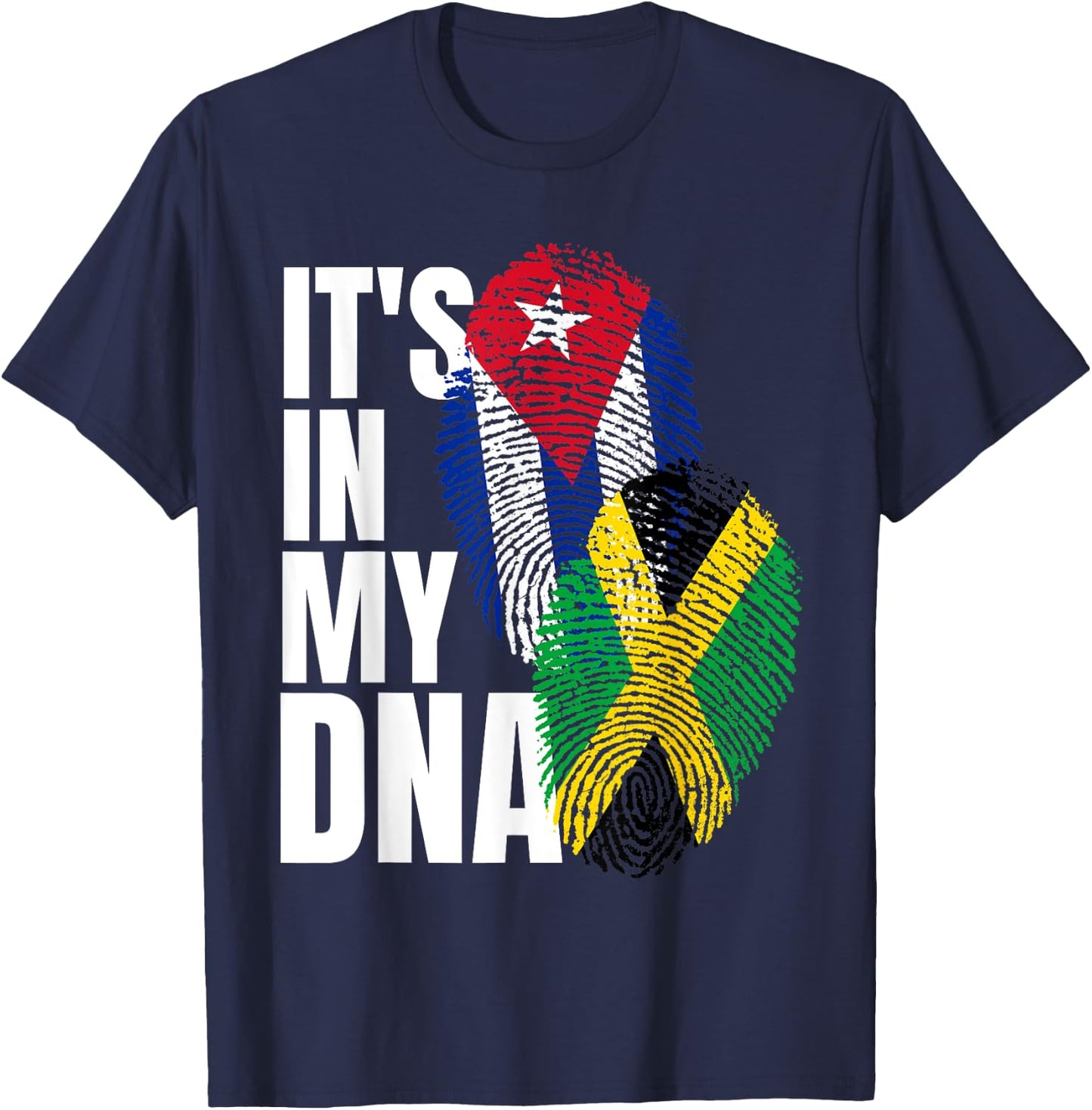 Jamaican And Cuban Mix DNA Heritage Flag T-Shirt - T-Shirt | Navy