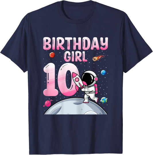 Birthday Girl 10 Years Old Astronaut Space 10th Birthday T-Shirt - T-Shirt | Navy