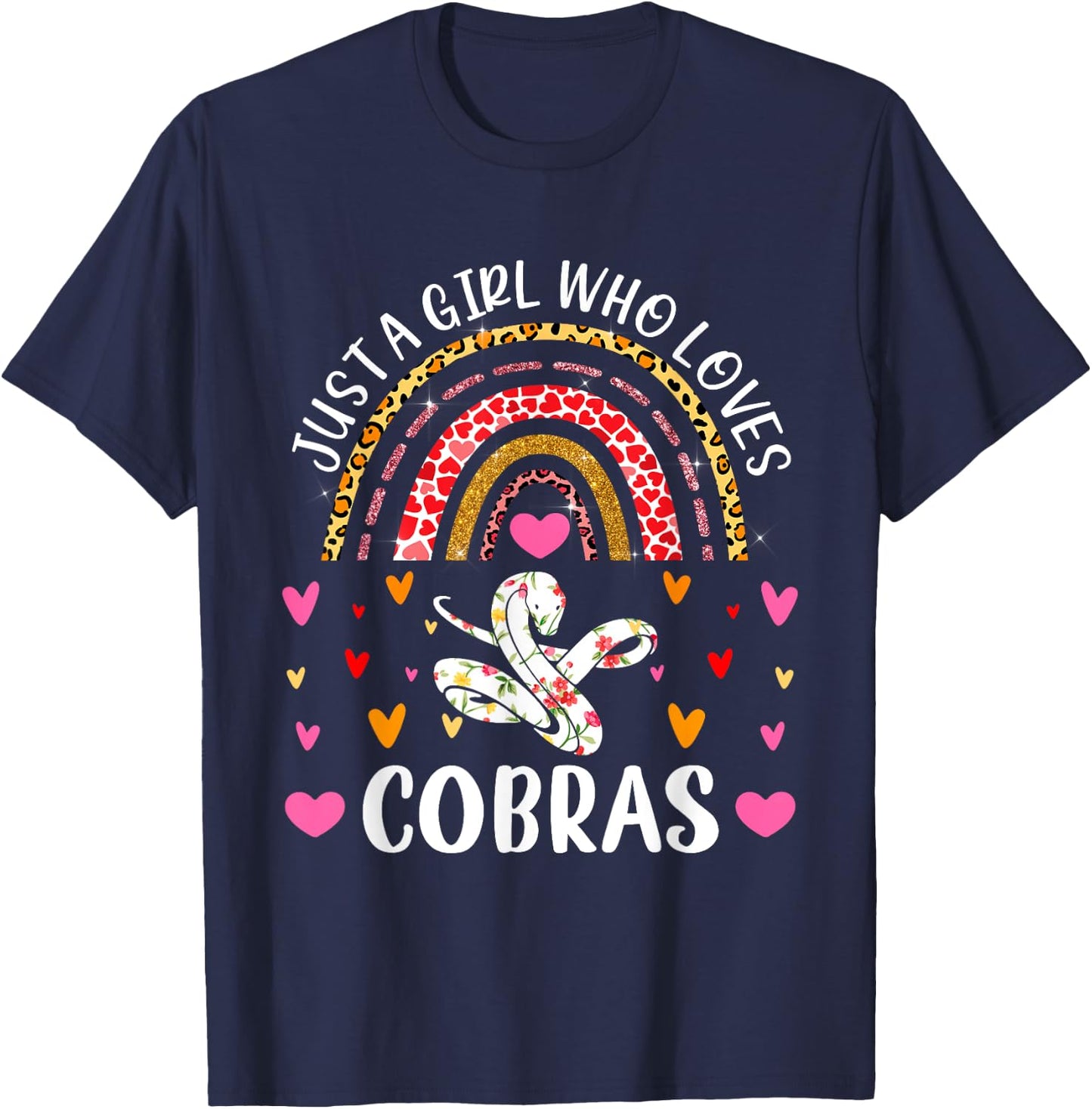 Just A Girl Who Loves Cobras Rainbow Cobra Lover T-Shirt - T-Shirt | Navy
