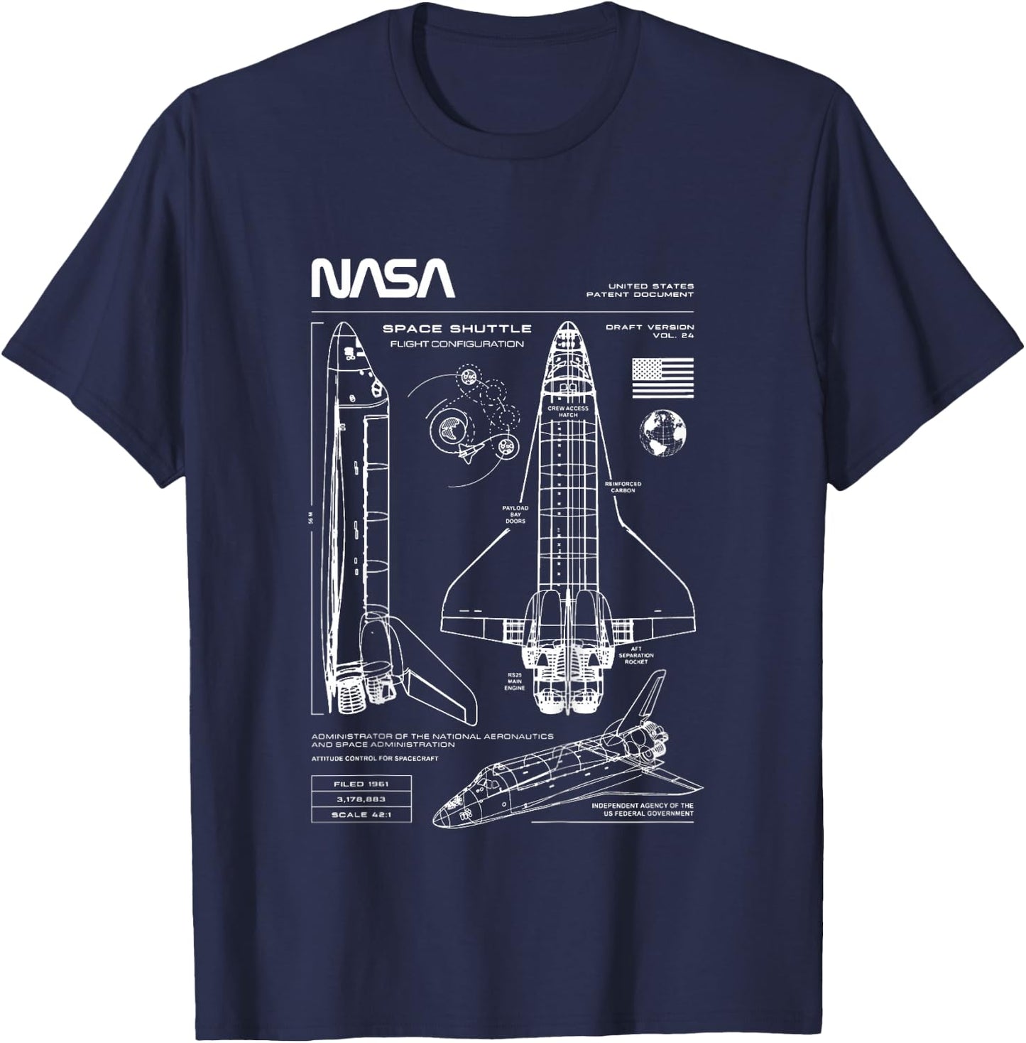 NASA Space Shuttle Technical Blueprint Kids T-Shirt - T-Shirt | Navy