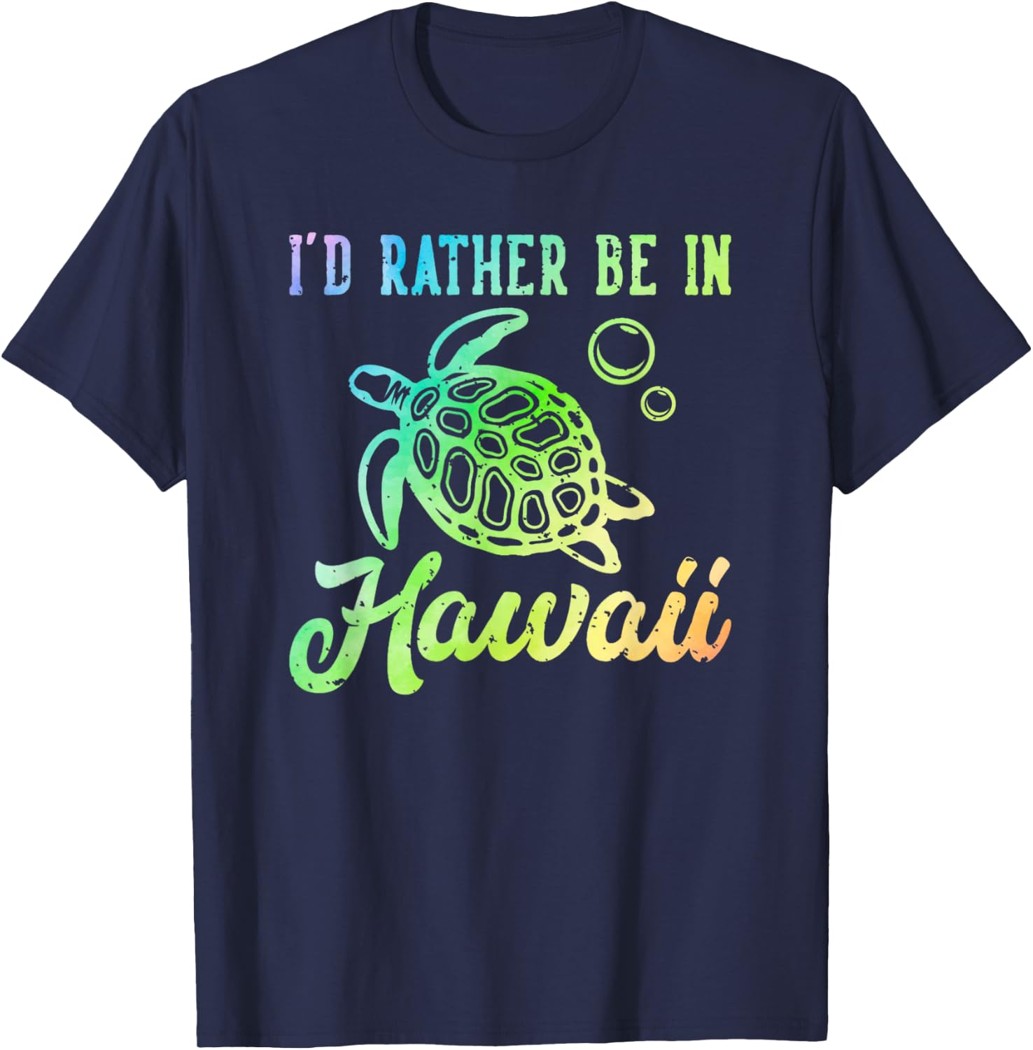 Rather Be in Hawaii Honu Rainbow Tie Dye Hawaiian Sea Turtle T-Shirt - T-Shirt | Navy
