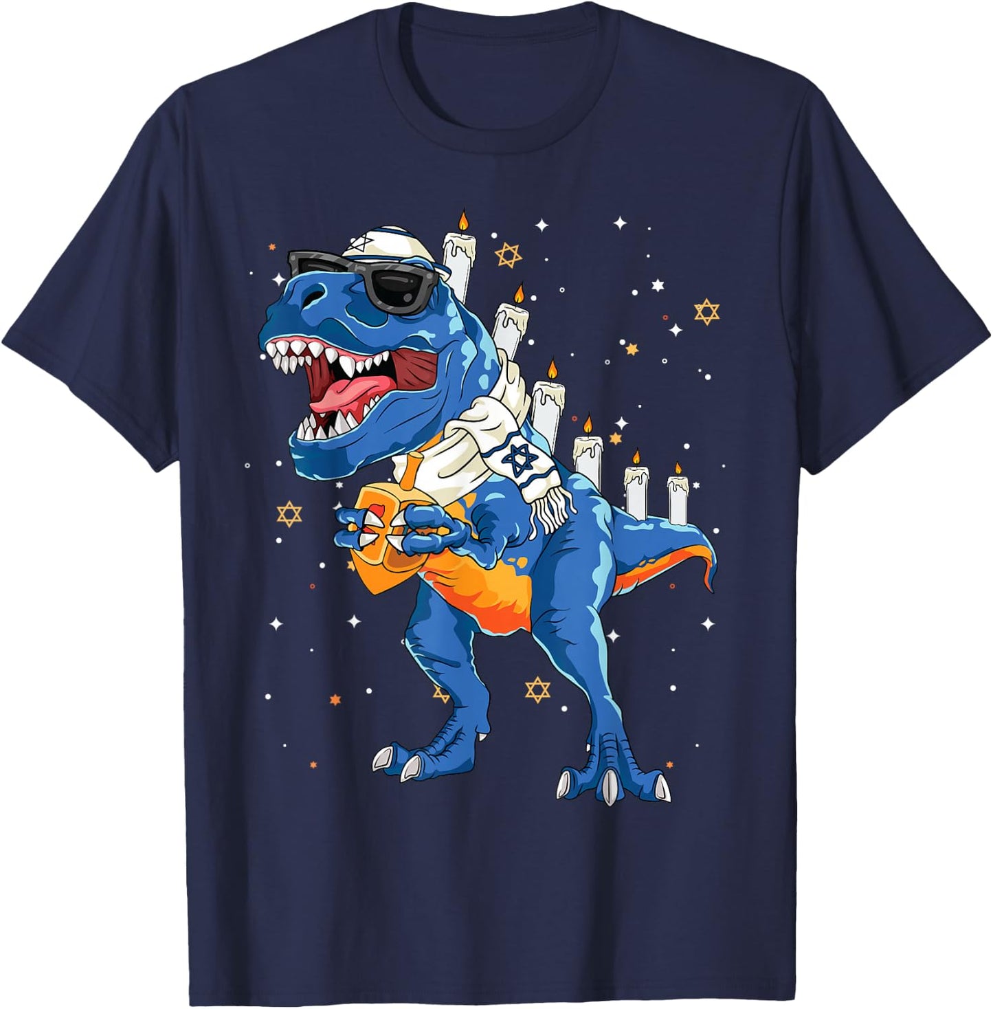 Hanukkah Dinosaur Menorasaurus T Rex Dino Chanukah Boys 2024 T-Shirt - T-Shirt | Navy
