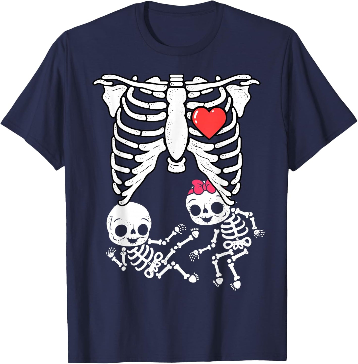 Skeleton Pregnancy Announcement Shirt Boy Girl Twins Xray T-Shirt - T-Shirt | Navy