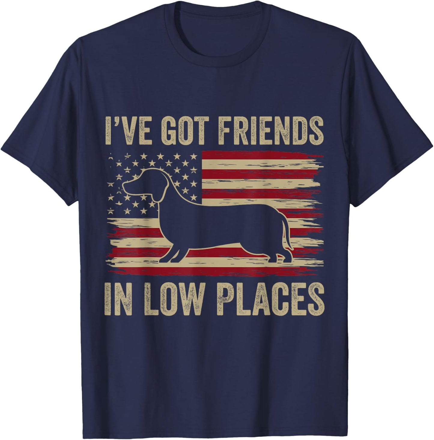 Dachshund I've Got Friends In Low Places Wiener Dog Vintage Men Women Kids T-Shirt - T-Shirt | Navy
