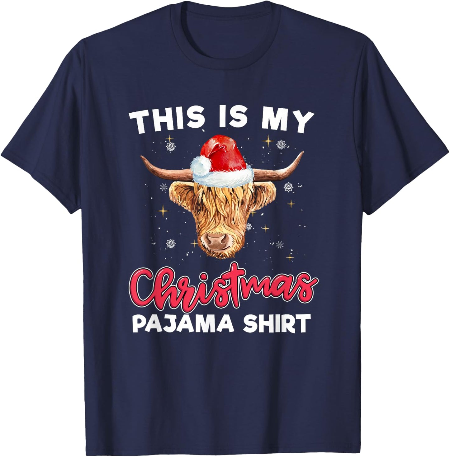 Highland Cow Christmas Pajama Santa Cow Lover T-Shirt - T-Shirt | Navy
