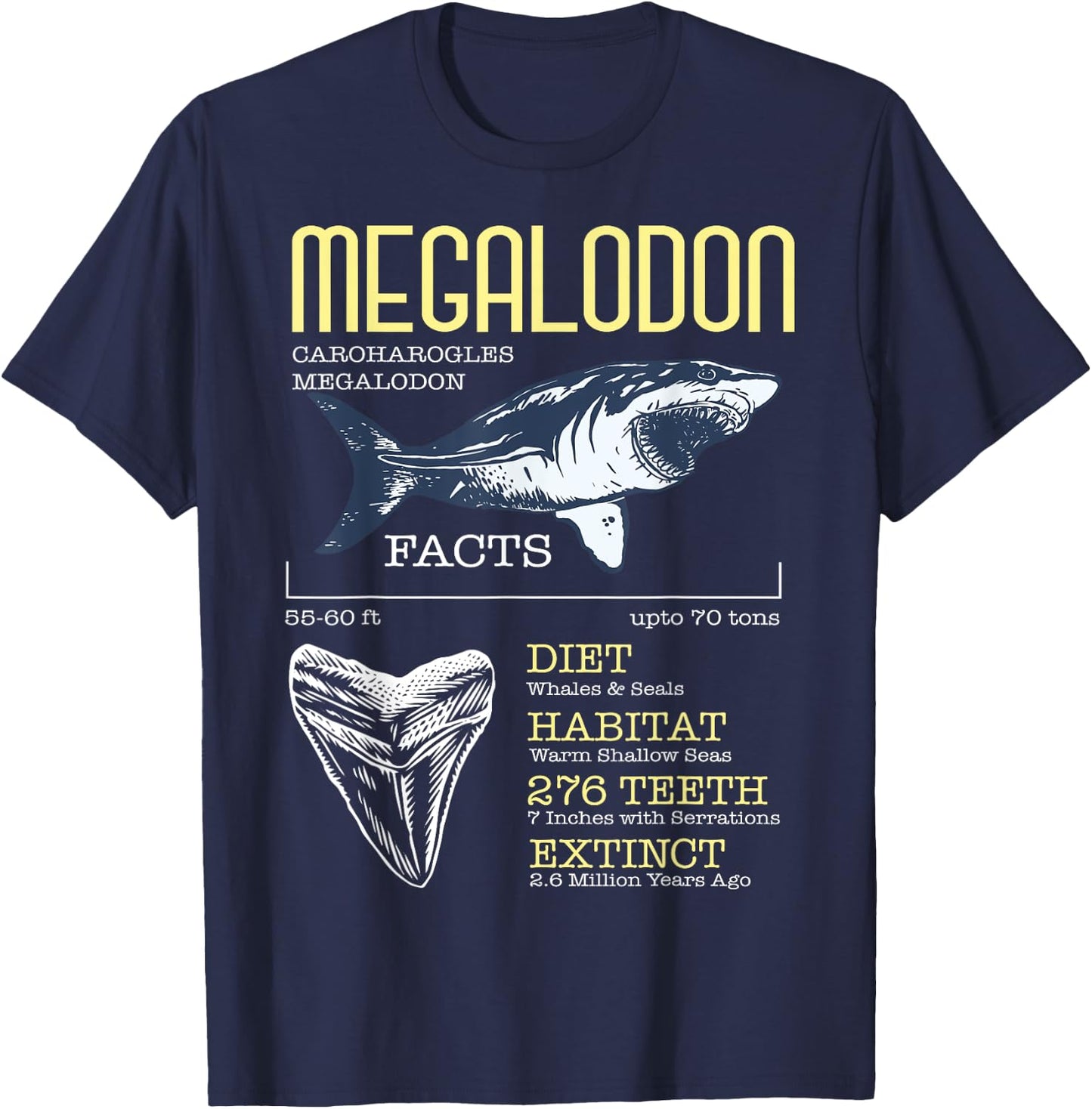 Megalodon Shirt Meg Facts Funny Shark Lover T-Shirt - T-Shirt | Navy