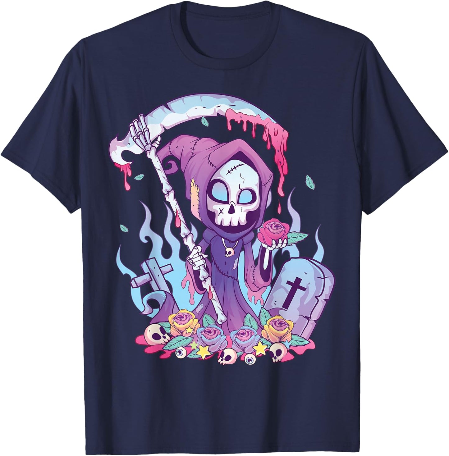 Pastel Goth Creepy Death Grim Reaper Kawaii Occult Menhera Small T-Shirt - T-Shirt | Navy