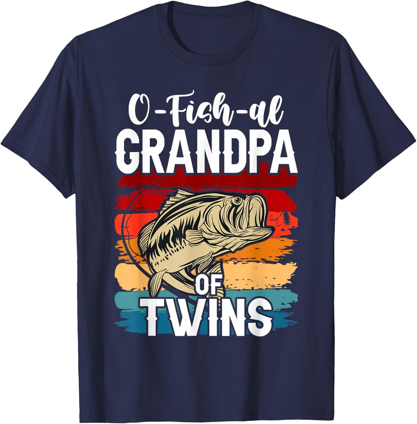 O Fish Al Grandpa Twins Baby Announcement Fishing Fisherman T-Shirt - T-Shirt | Navy