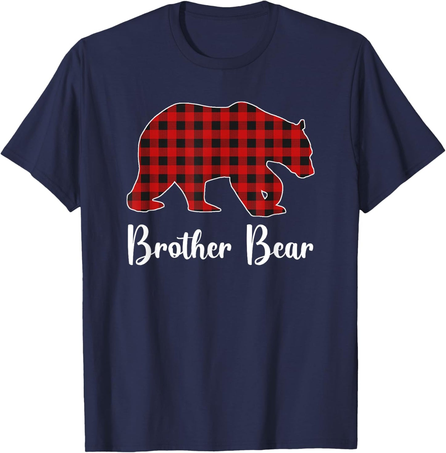 Red Plaid Bear Christmas Pajama Brother Matching Family T-Shirt - T-Shirt | Navy