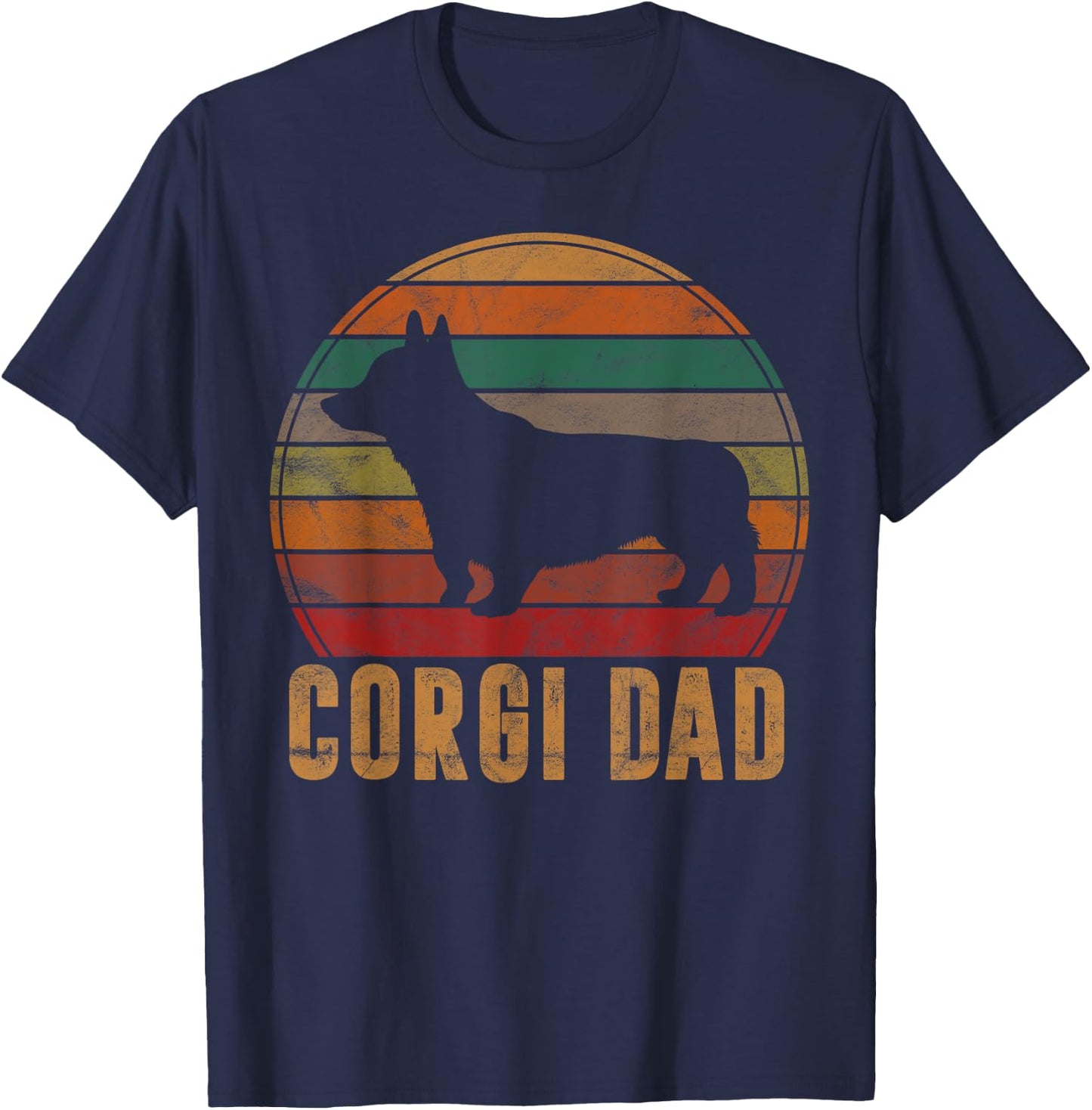 Retro Corgi Dad Gift Dog Owner Pet Welsh Corgi Father Men Women Kids T-Shirt - T-Shirt | Navy