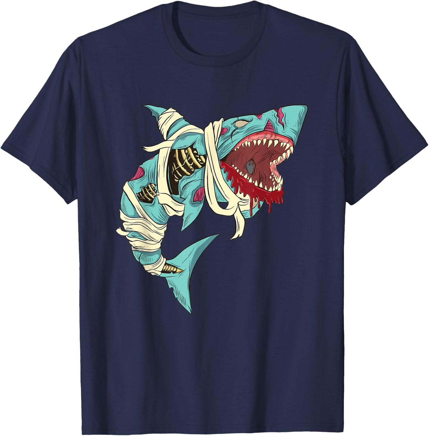 Shark Zombie Shirt Creepy Zombie Halloween Costume Mummy T-Shirt - T-Shirt | Navy
