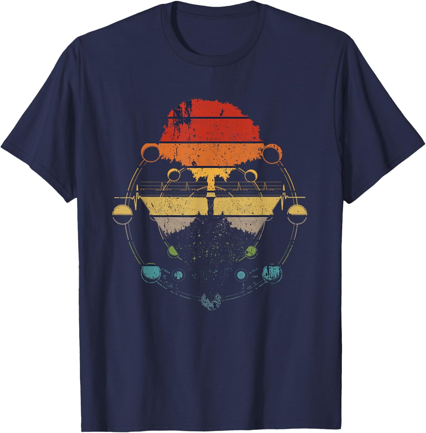 Retro Moon Phases Tree of Life T-Shirt - T-Shirt | Navy