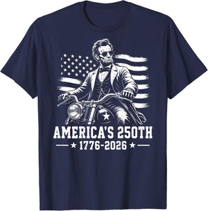 (On Back) Abraham Lincoln Biker 250th Anniversary 250 Years T-Shirt - T-Shirt | Navy