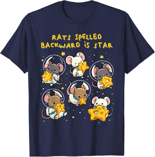 Rats Spelled Backward is Star Funny Space Rat Mice Anagram T-Shirt - T-Shirt | Navy