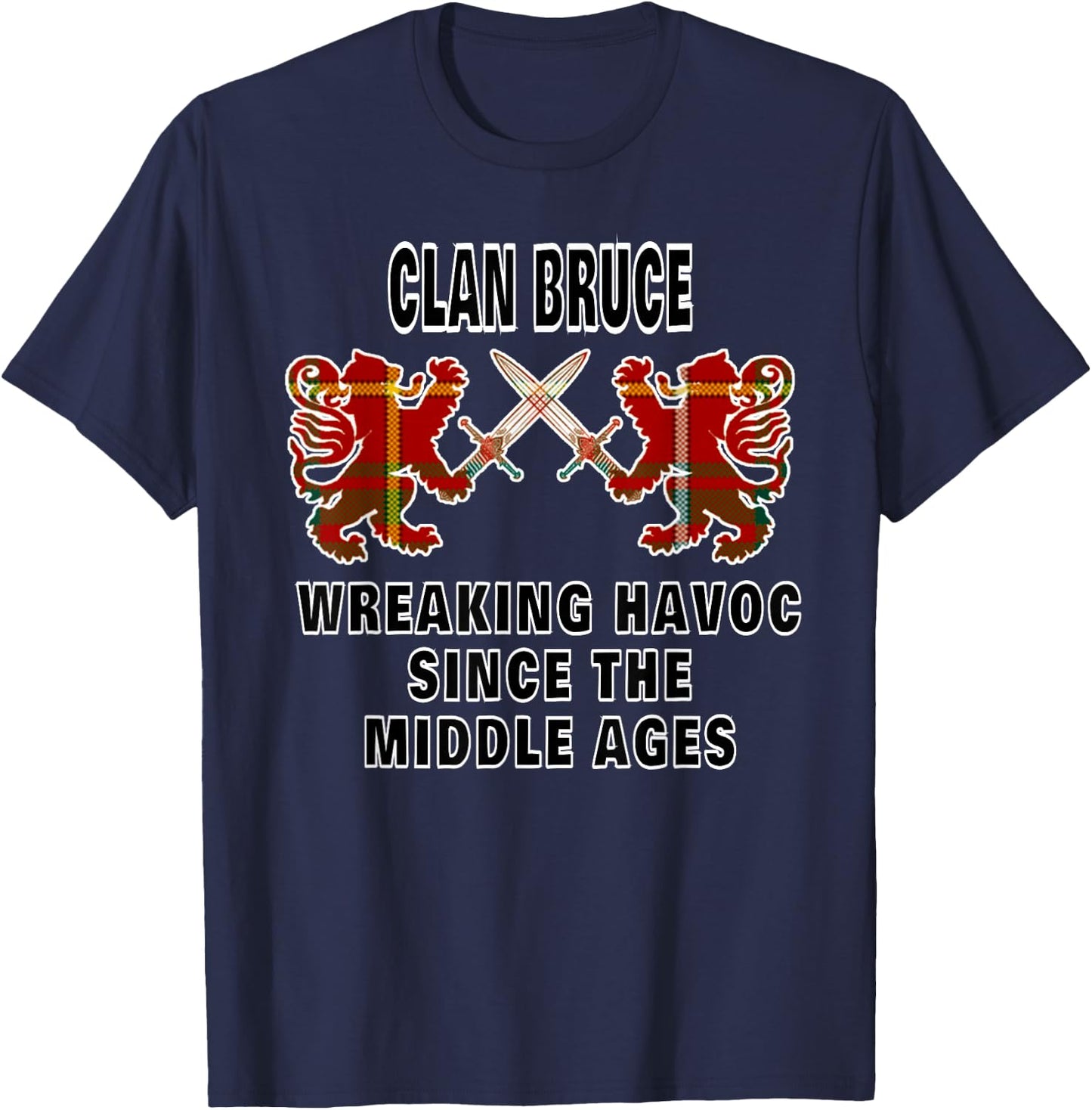 Bruce Scottish Clan Family Kilt Tartan Lion T-Shirt - T-Shirt | Navy