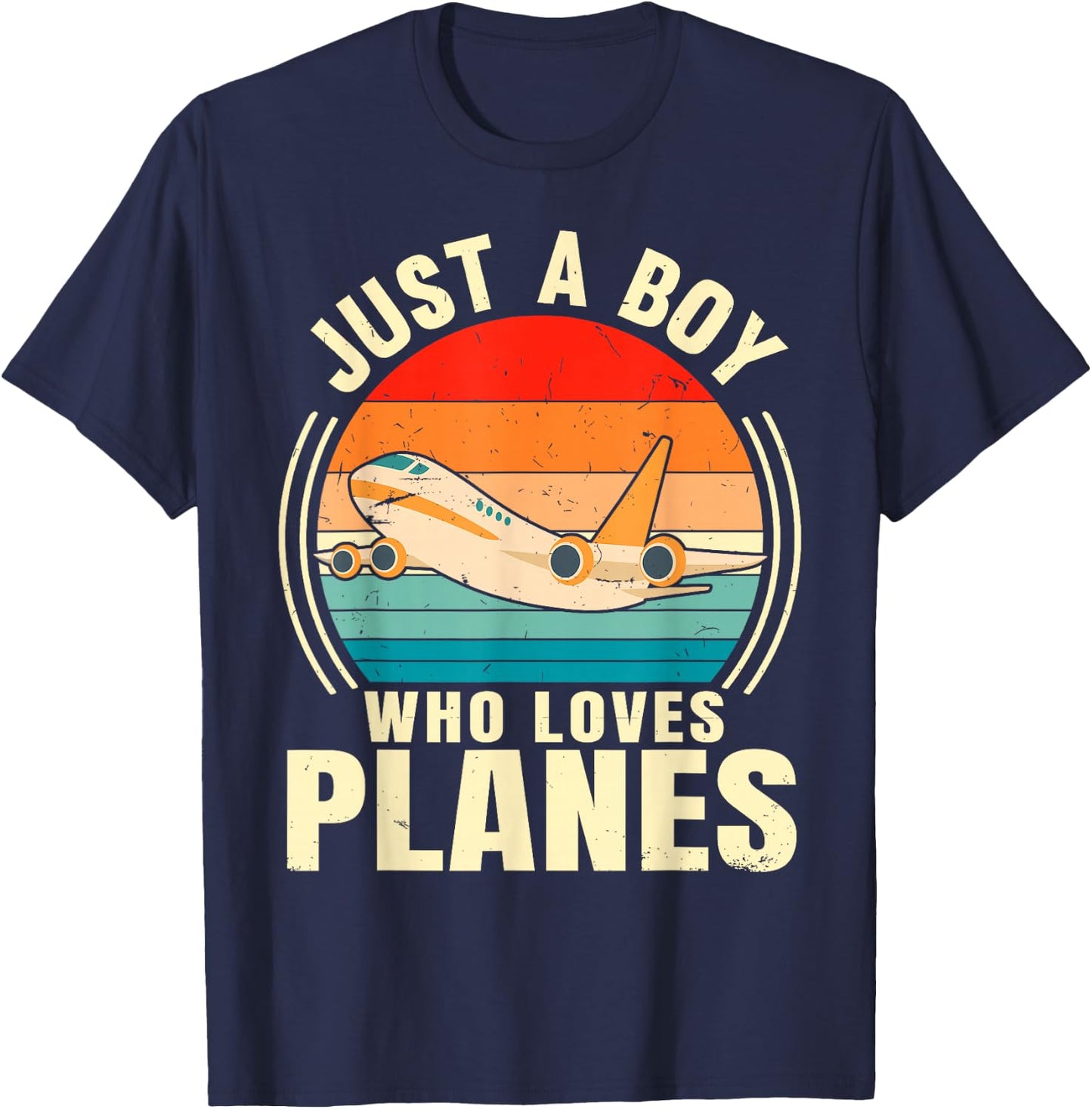Just A Boy Who Loves Planes Airplane Aircraft Lovers T-Shirt - T-Shirt | Navy