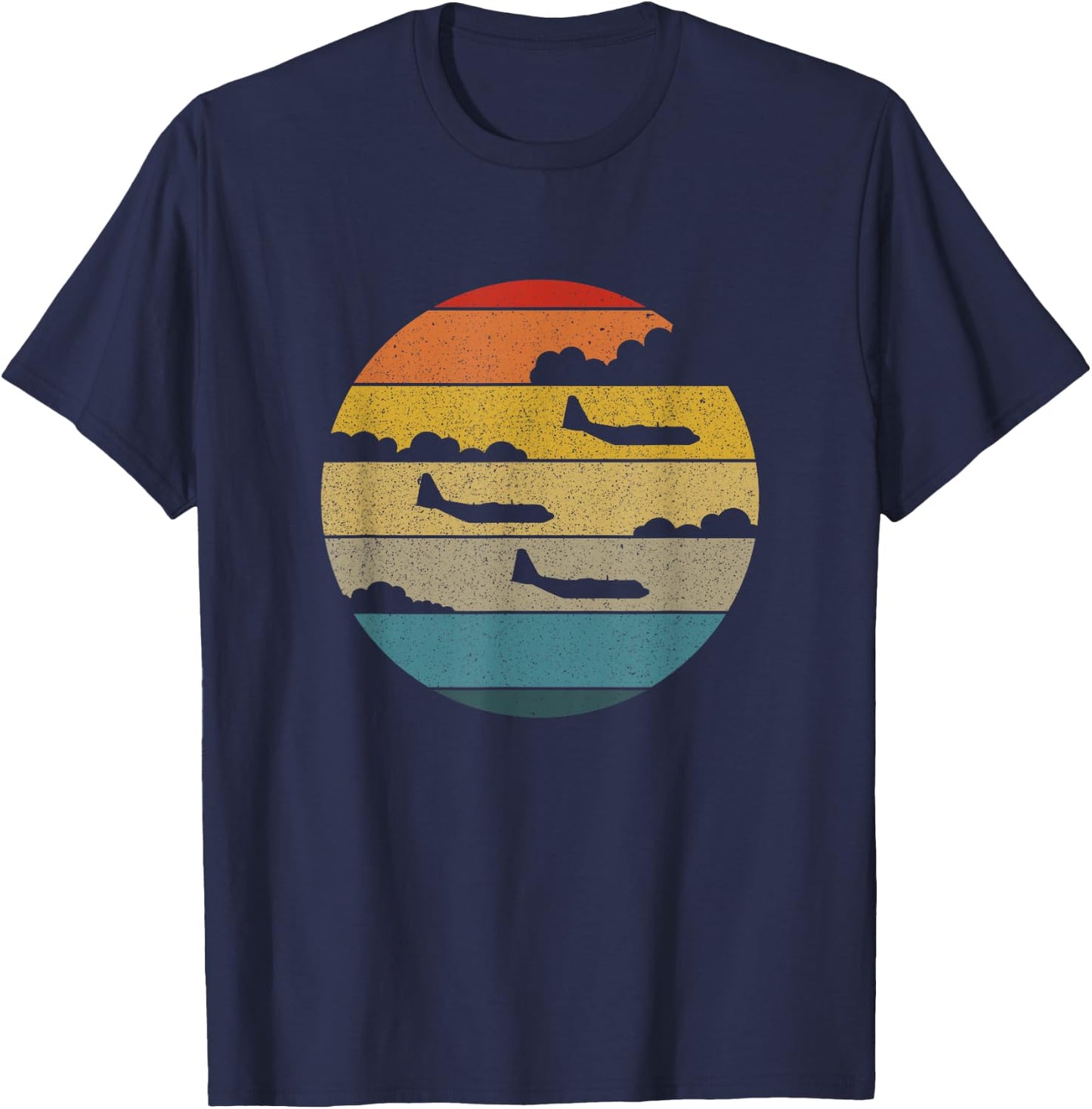 C-130 Hercules Retro Sunset Aeroplane Flying C130 T-Shirt - T-Shirt | Navy