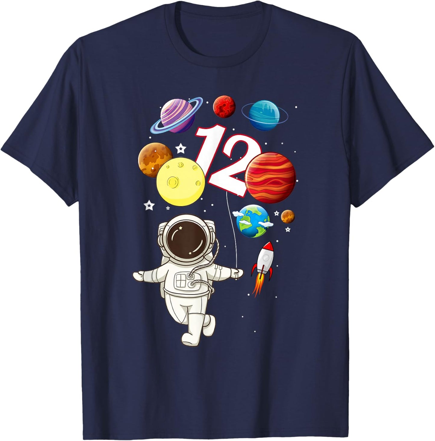 Funny 12 Years Old 12th Birthday Little Astronaut Boys Kids T-Shirt - T-Shirt | Navy