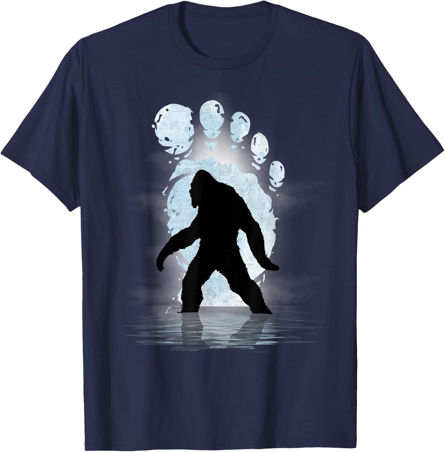 Bigfoot Footprint Moon Light Funny Sasquatch T-Shirt - T-Shirt | Navy