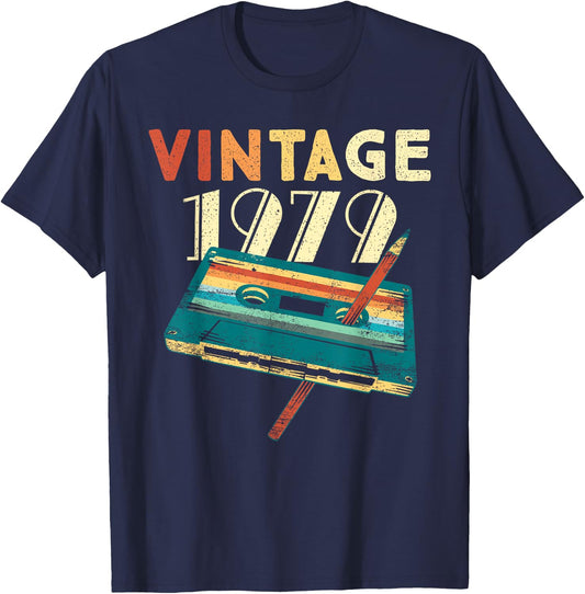 Vintage 1979 Music Cassette 46th Birthday Gifts 46 Years Old T-Shirt - T-Shirt | Navy