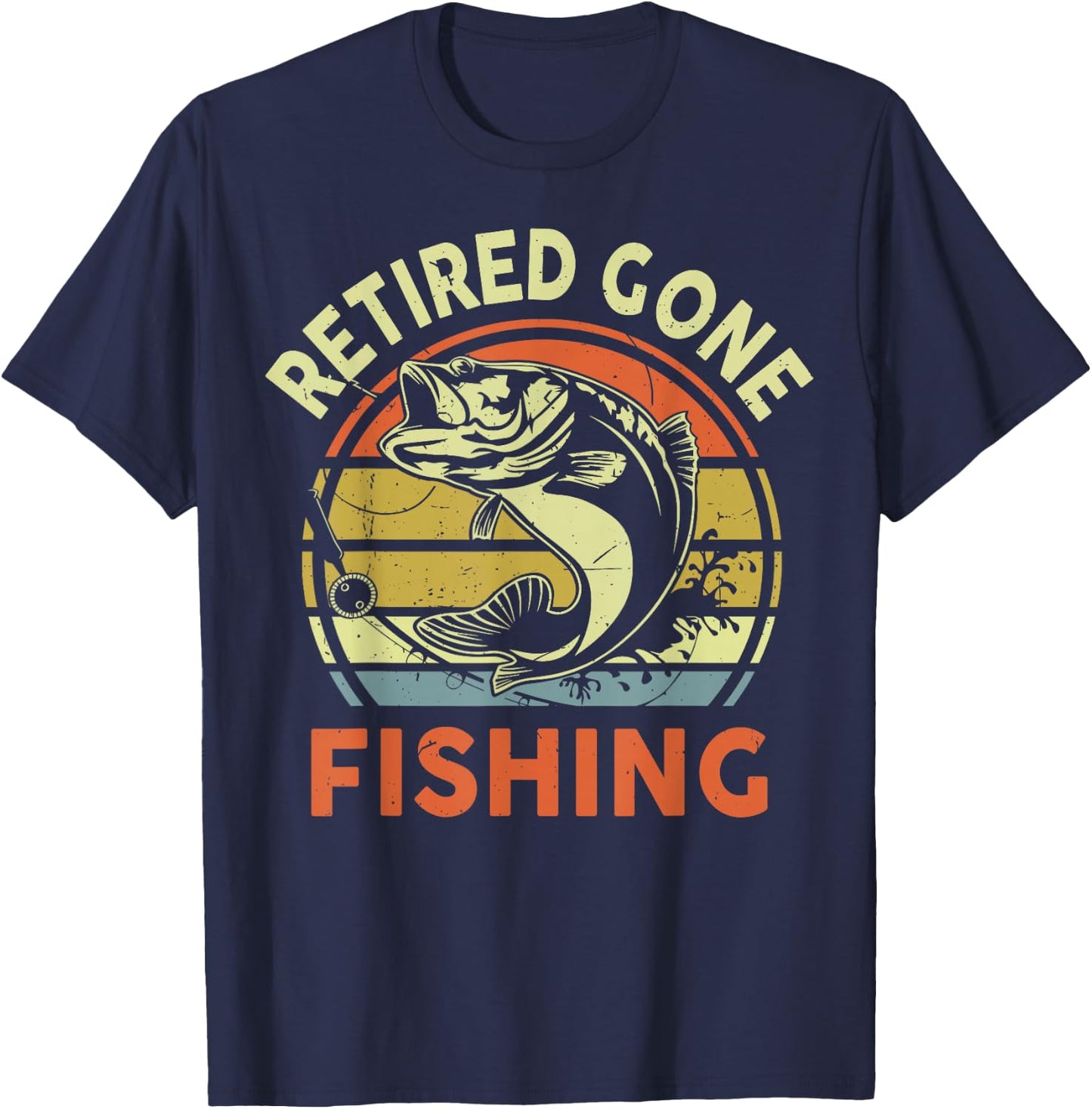 Retired Gone Fishing Retirement Gift Funny Bad Bass Grandpa T-Shirt - T-Shirt | Navy