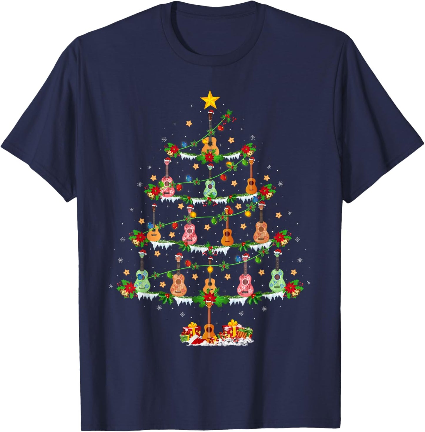 Ukulele Music Lover Christmas Lighting Ukulele Xmas Tree T-Shirt - T-Shirt | Navy