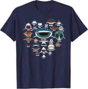 Types Of Shark Identification Shark Faces Marine Biology T-Shirt - T-Shirt | Navy