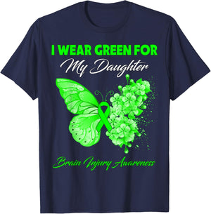 Butterfly I Wear Green For My Daughter Brain Injury T-Shirt - T-Shirt | Navy