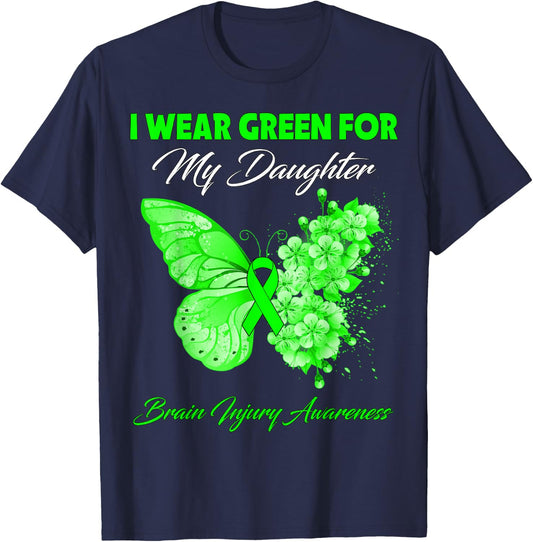 Butterfly I Wear Green For My Daughter Brain Injury T-Shirt - T-Shirt | Navy