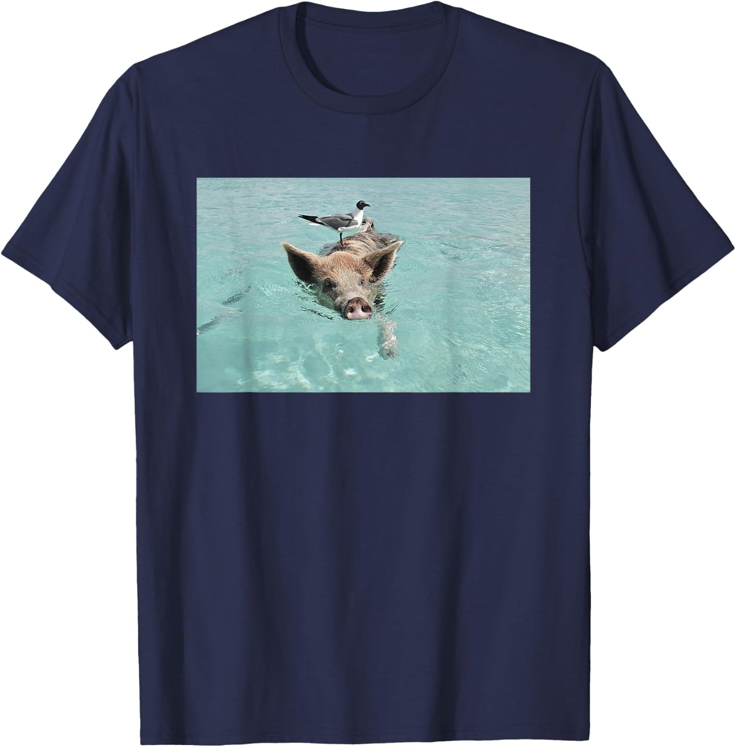 Funny Swimming Pig in Ocean Pigs Bahamas Exumas Vintage T-Shirt - T-Shirt | Navy