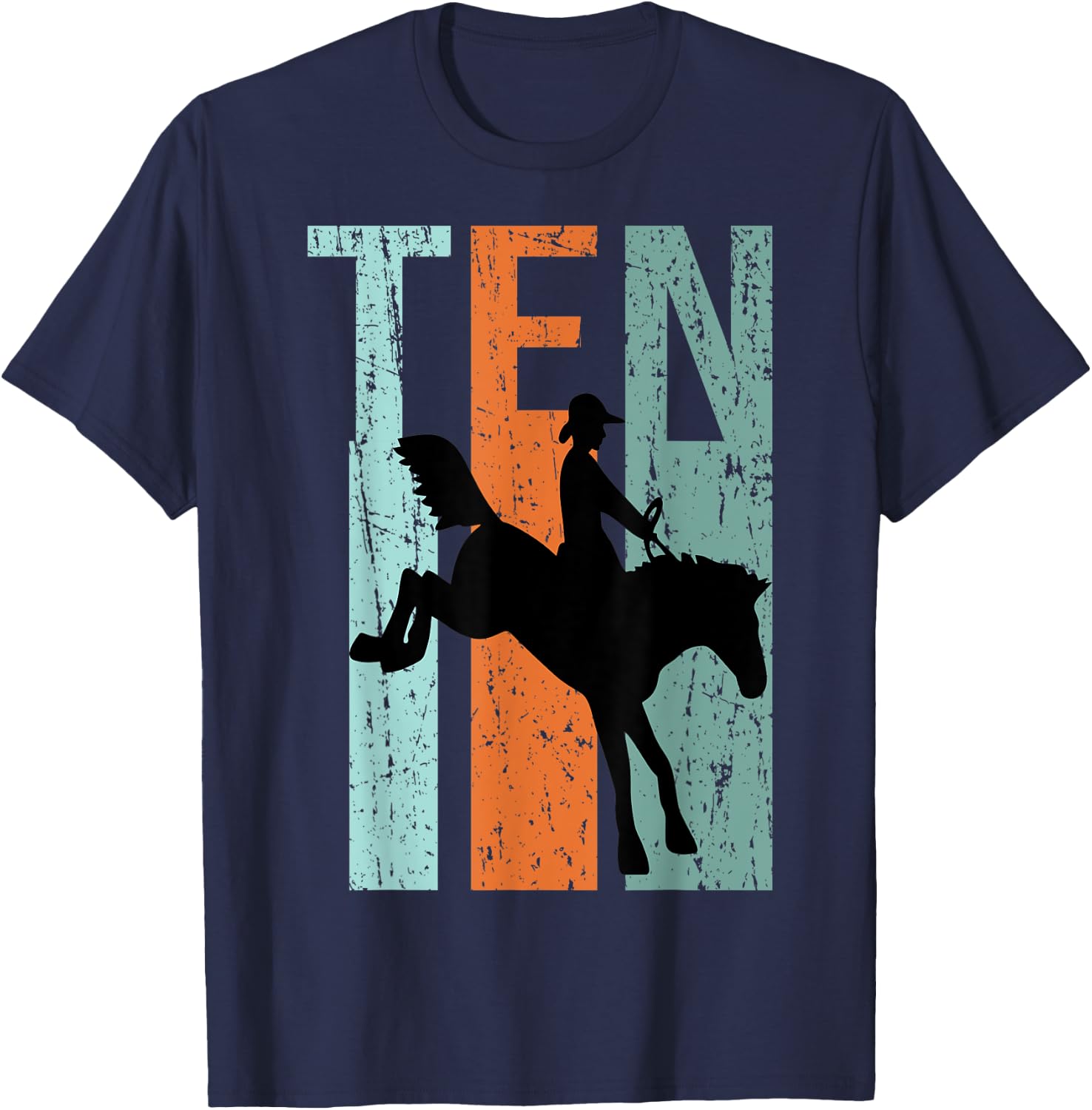10th Birthday Kids Retro Rodeo Horse Lovers Cowboys Rider T-Shirt - T-Shirt | Navy