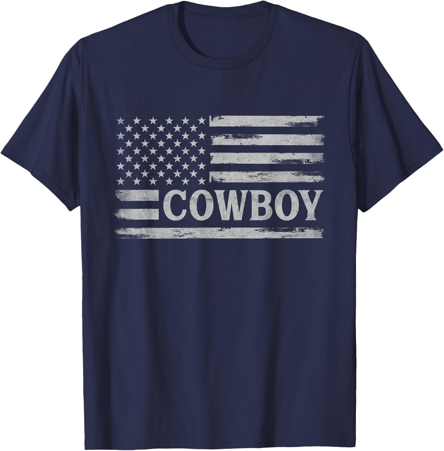 Cowboy Grey Vintage USA Flag Father's Day Rancher T-Shirt - T-Shirt | Navy