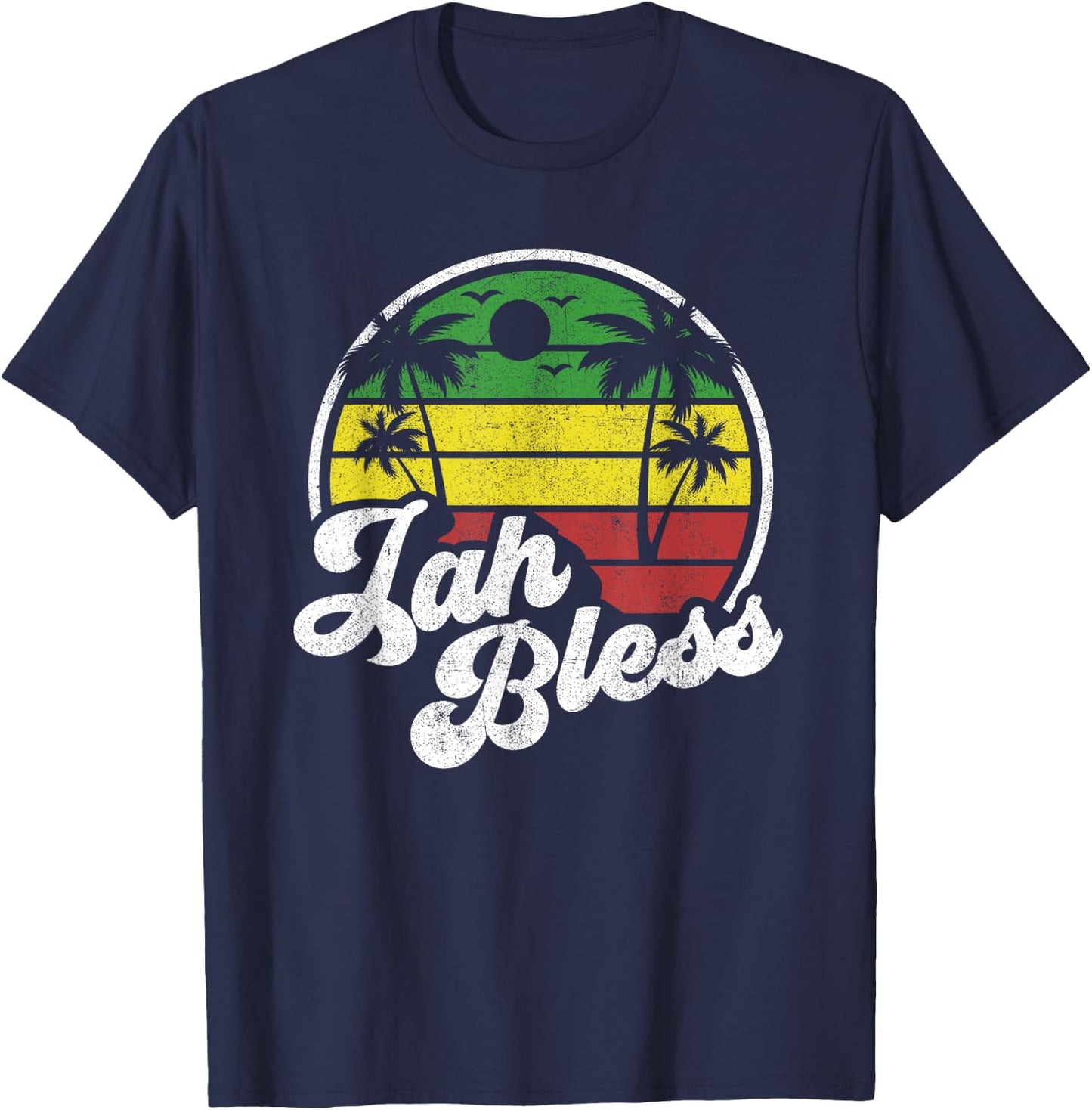 Jah Bless Vintage Jamaica Reggae Jamaican Vacation Gift T-Shirt - T-Shirt | Navy