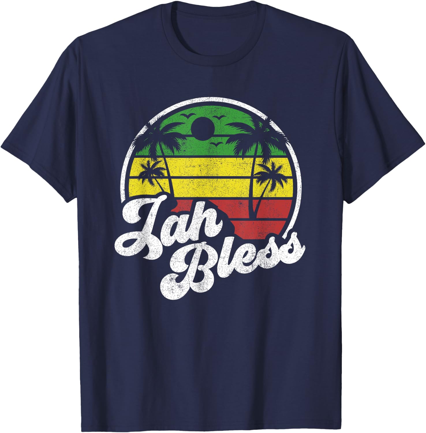Jah Bless Vintage Jamaica Reggae Jamaican Vacation Gift T-Shirt - T-Shirt | Navy
