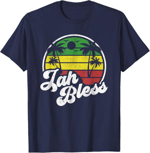 Jah Bless Vintage Jamaica Reggae Jamaican Vacation Gift T-Shirt - T-Shirt | Navy