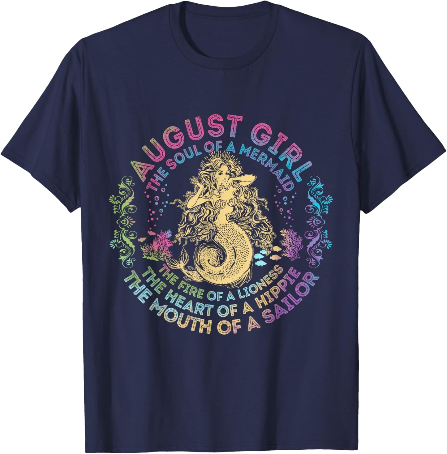 August Girl The Soul Of A Mermaid Birthday Hippie Soul T-Shirt - T-Shirt | Navy