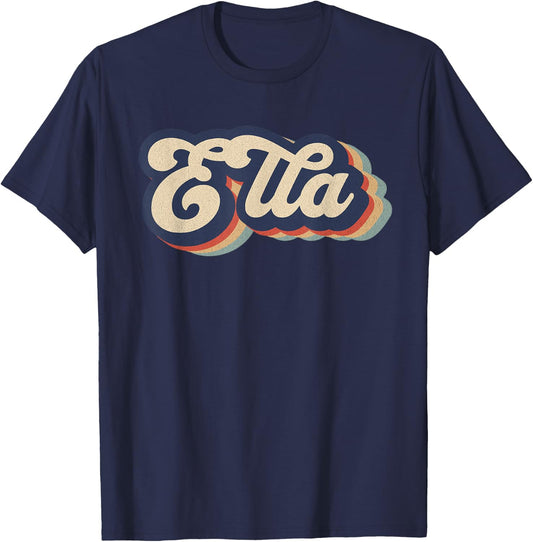 Retro Vintage Ella Name Personalized T-Shirt - T-Shirt | Navy