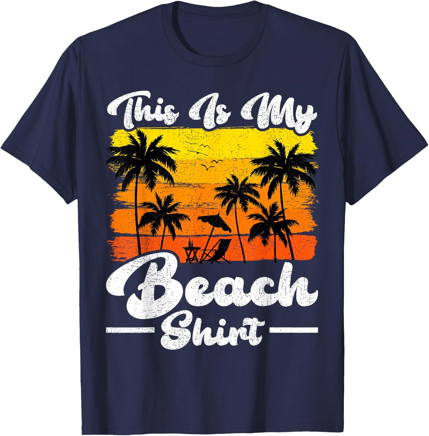 Summer Vacation Vintage Retro Palm Tree This Is My Beach Women Girls Kids T-Shirt - T-Shirt | Navy