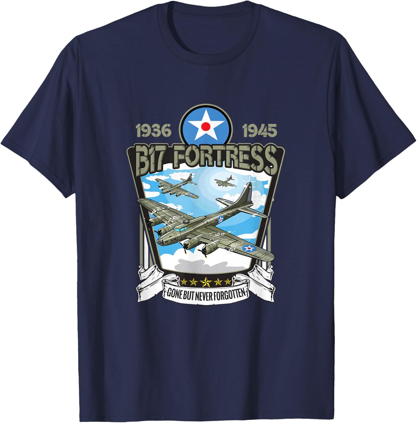 American WW2 Aircraft B-17 Flying Fortress Bomber T-Shirt - T-Shirt | Navy