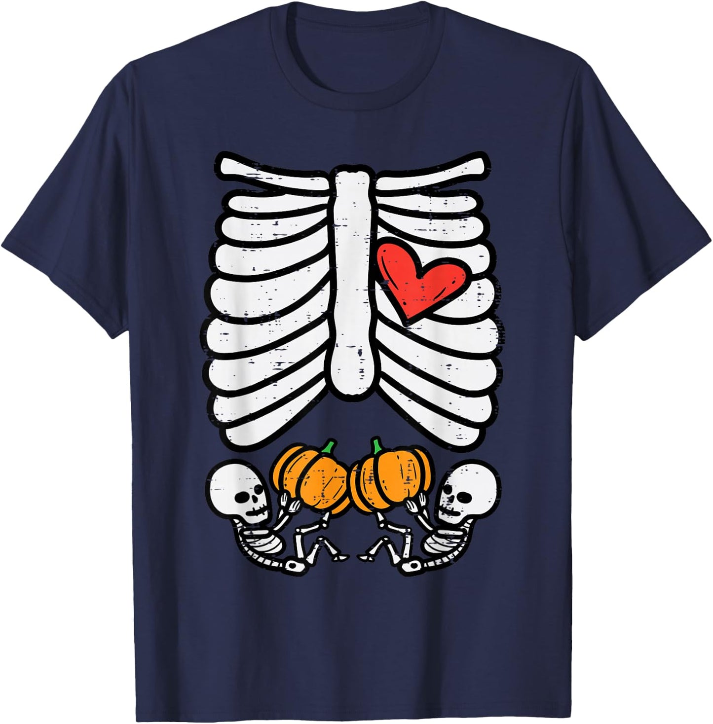 Skeleton Baby Twins Halloween Pregnancy Announcement Mom T-Shirt - T-Shirt | Navy