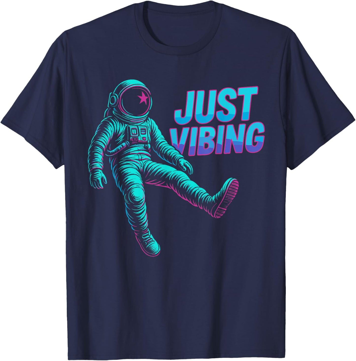 Astronaut Purple and Teal Shirts, Galaxy Just Vibing T-Shirt - T-Shirt | Navy