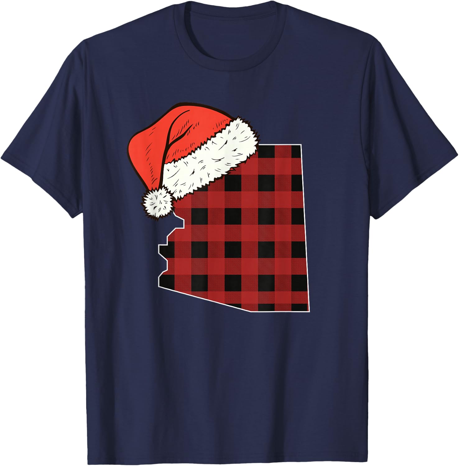 Arizona Plaid Christmas Santa Hat Holiday Matching Design T-Shirt - T-Shirt | Navy